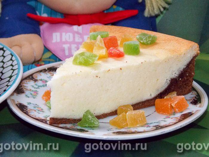 Ніжний сирник на шоколадному коржі. Фотографія рецепта