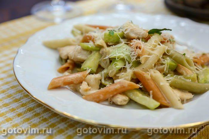 Макарони з куркою та кабачками. Фотографія рецепта